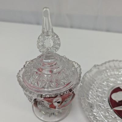 Crystal Serving Dishes - Creamer, Covered Sugar Bowl, Round Butter Dish With Lid