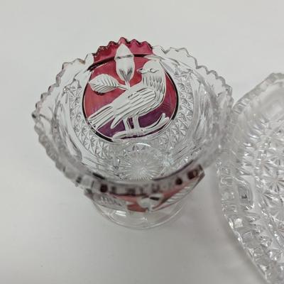 Crystal Serving Dishes - Creamer, Covered Sugar Bowl, Round Butter Dish With Lid