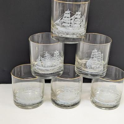 HouzeArt Old Fashioned Glasses With Ship Designs - Set of Six
