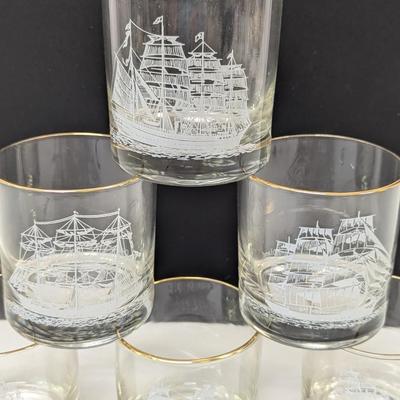 HouzeArt Old Fashioned Glasses With Ship Designs - Set of Six