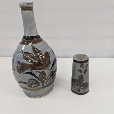 Hand Painted Mexican Pottery Shaker and Decanter