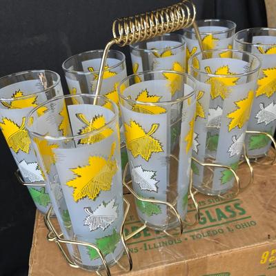 Lot 269 Vintage Libby tumbler set with rack NIB