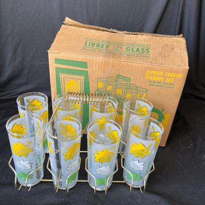Lot 269 Vintage Libby tumbler set with rack NIB