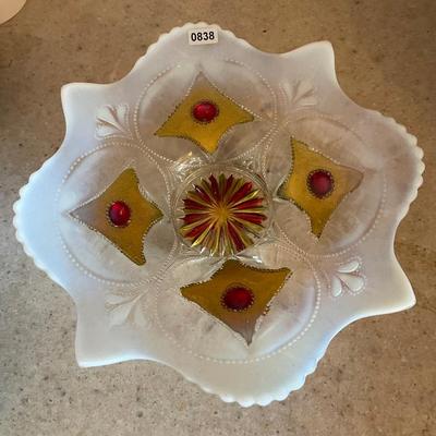 Goofus opalescent glass bowl