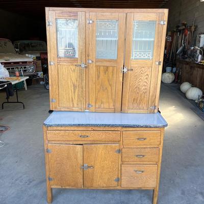 Lot 298 Oak Hoosier Kitchen Cabinet