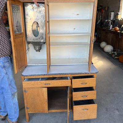 Lot 298 Oak Hoosier Kitchen Cabinet