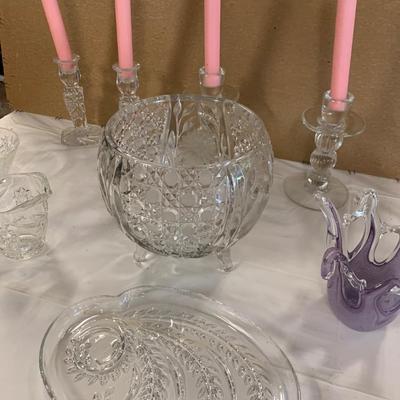 Glassware Lot Deviled Egg Plate Candlesticks More