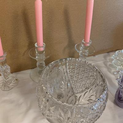Glassware Lot Deviled Egg Plate Candlesticks More