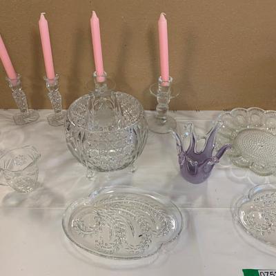 Glassware Lot Deviled Egg Plate Candlesticks More