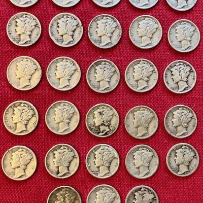 Lot Of 28 Mercury Silver Dimes 1923-1945