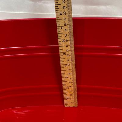 Red Plastic Bucket with Handle Cutouts