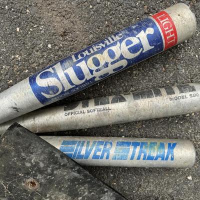 3 Softball Bats & Safe Slide Home Plate