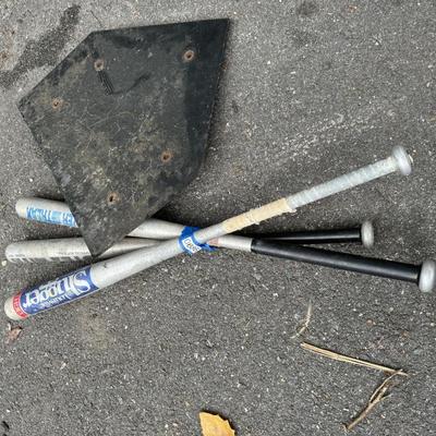 3 Softball Bats & Safe Slide Home Plate