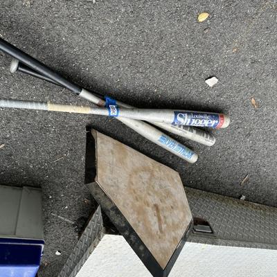 3 Softball Bats & Safe Slide Home Plate