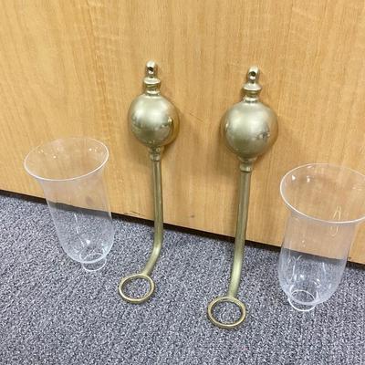 Pair of Brass Wall Hurricane Lamps