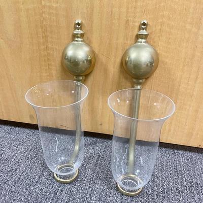 Pair of Brass Wall Hurricane Lamps