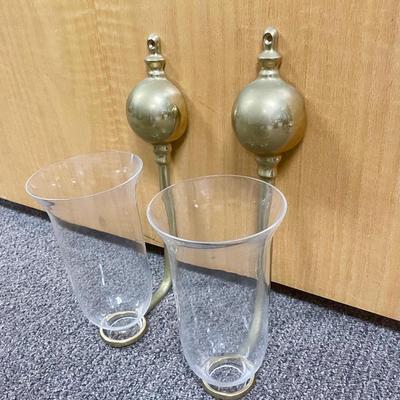 Pair of Brass Wall Hurricane Lamps