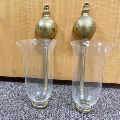 Pair of Brass Wall Hurricane Lamps
