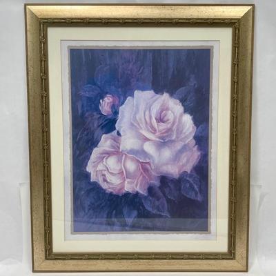 Framed Still Life: Lithograph of Pink Roses