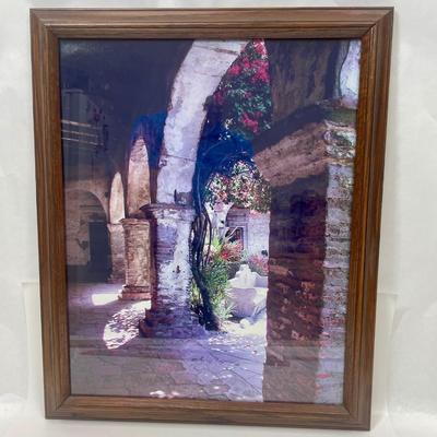 Framed Photo Print: brick Arched Walkway and Garden
