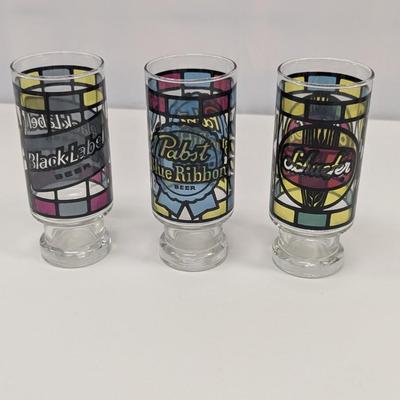 Anchor Hocking Stained Glass Style Logo Beer Glasses - Set Of Three