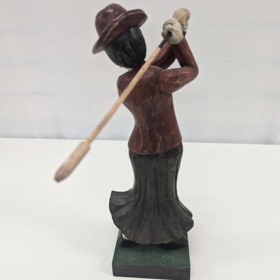 Vintage Hand Carved Wooden Lady Golfer