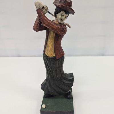 Vintage Hand Carved Wooden Lady Golfer