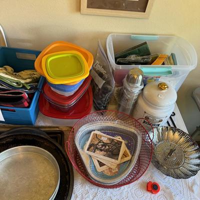GLASSWARE AND TABLE LOT - TABLE NOT INCLUDED