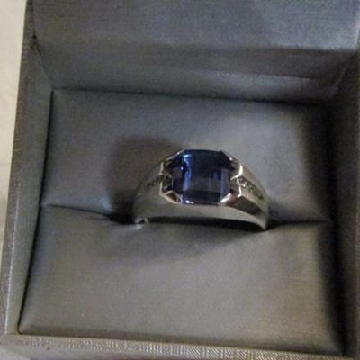 Sterling silver & diamond & sapphire? ring, size 12