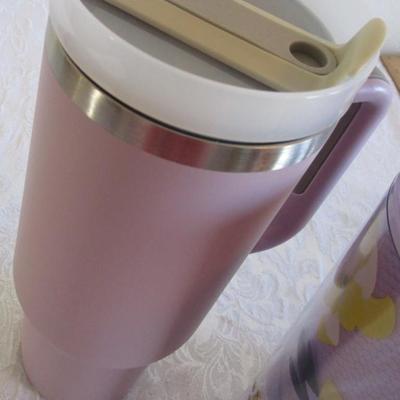 40 oz metal tumbler with lid, 24 oz Starbucks cup with lid & straw, new 16 oz cup with lid