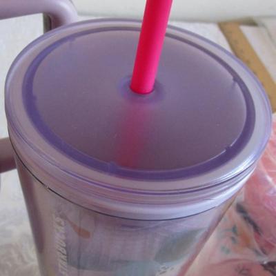 40 oz metal tumbler with lid, 24 oz Starbucks cup with lid & straw, new 16 oz cup with lid