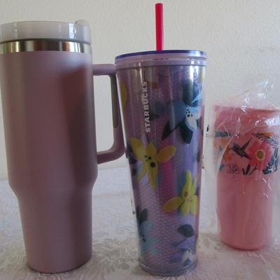 40 oz metal tumbler with lid, 24 oz Starbucks cup with lid & straw, new 16 oz cup with lid