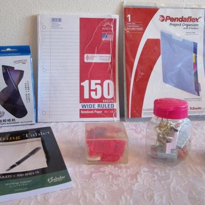 Auto tape dispenser, notebook paper, Pendaflex dividers & other office supplies