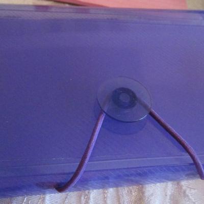 Small clock, retractable badge holders, 3-hole punch, key rings, magnets, crayons, stickers, coupon/recipe holder 3x5, 5 x 7 legal pad