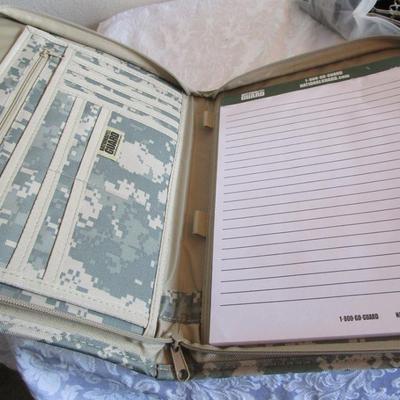 Desk organizer caddy (rotates), zippered portfolio organizer, large binder clips, push pins, 6" ruler