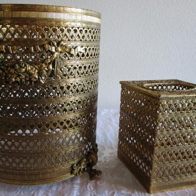 Gold-look tissue box holder & round trash can cover