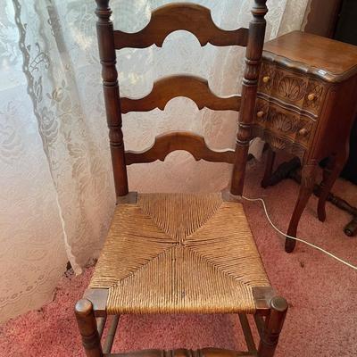 Ladder back chair with caned reed seat