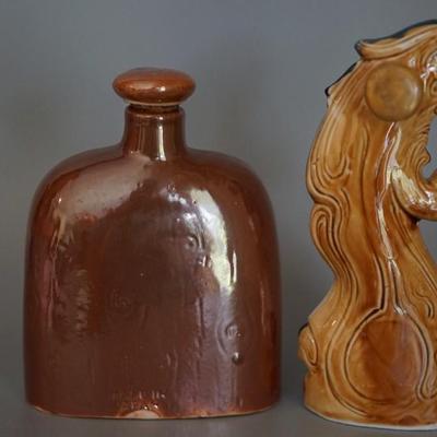 ANTIQUE PORCELAIN CHARACTER LIQUOR FLASKS SAILOR AND FLAPPER -JAPAN MANUFACTURER