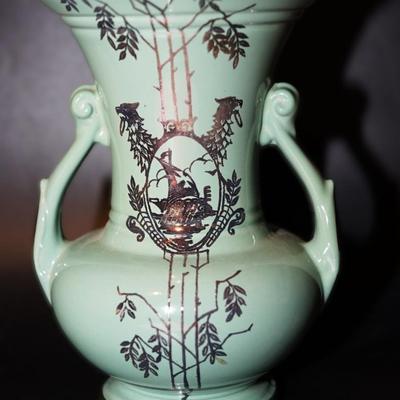 ABINGTON SILVER OVERLAY GLAZED VASE HANDLED #155
