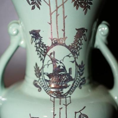 ABINGTON SILVER OVERLAY GLAZED VASE HANDLED #155