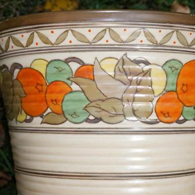 ENGLISH CROWN DUCAL JARDINERE OF COLORFUL FRUIT AND ENAMELLED ACCENT