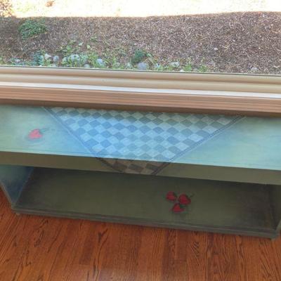 Hand painted wooden benches, chairs and stools