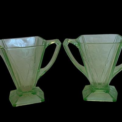 Jeannette UV depression glass cream & sugar