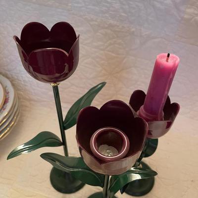 90’s metal flower candle holders