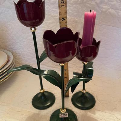 90’s metal flower candle holders