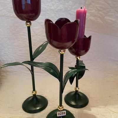 90’s metal flower candle holders