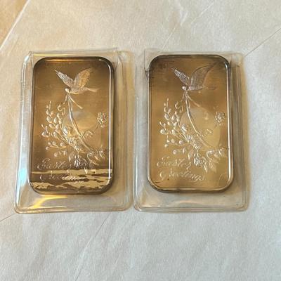 2 Vintage 1 oz. Fine Silver Madison Mint Easter Troy Ingot