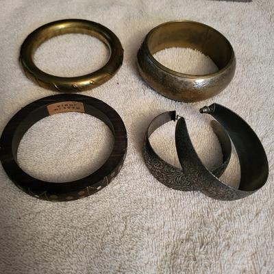 3 BRACELETS FROM INDIA & LARGE HOOP EARRINGS