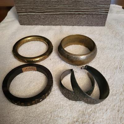 3 BRACELETS FROM INDIA & LARGE HOOP EARRINGS