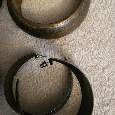 3 BRACELETS FROM INDIA & LARGE HOOP EARRINGS